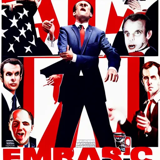 Prompt: poster of Emmanuel Macron in American Psycho (1999)