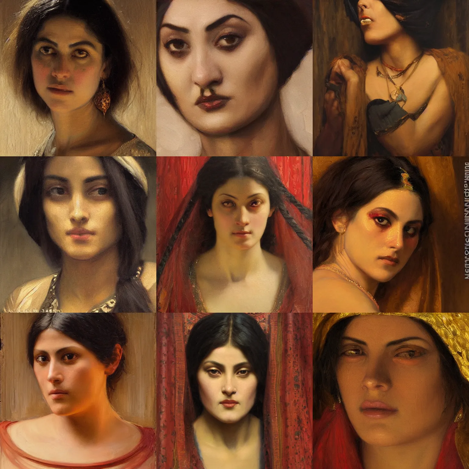 Prompt: orientalism painting female criminal face detail by edwin longsden long and theodore ralli and nasreddine dinet and adam styka, masterful intricate art. oil on canvas, excellent lighting, high detail 8 k