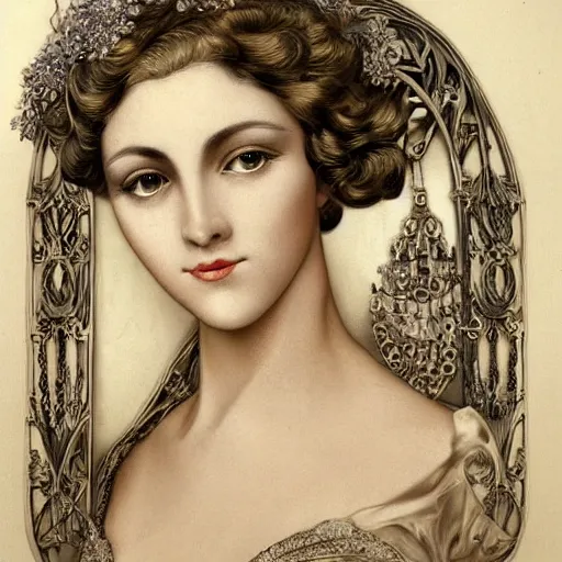 Prompt: beatifull frontal portrait of a woman with of eyes, intricate, elegant, highly detailed, ornate, elegant , luxury, art nouveau style