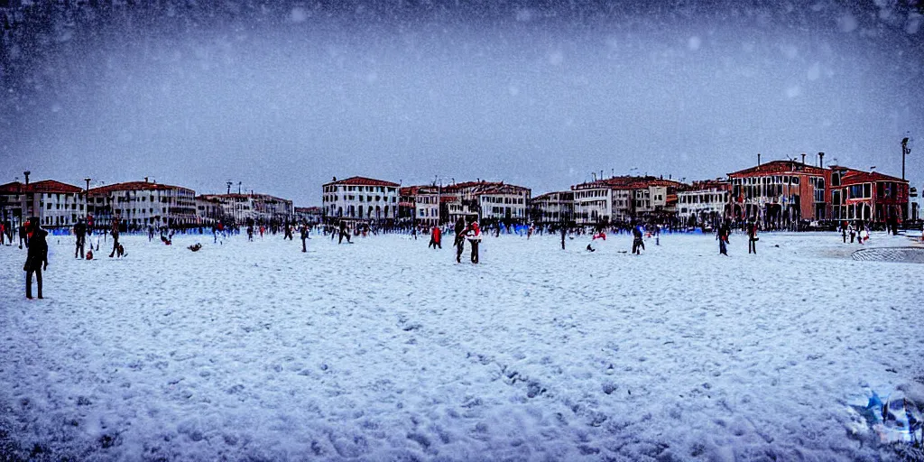 Image similar to venice beach in the snow, photograph,