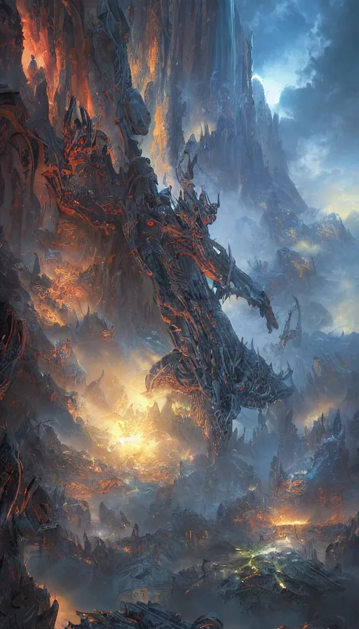 Prompt: i have become death the destroyer of worlds, kamplian, artwork by artgerm, ultra high detail, intrinsic detail, glossy finish, 4 k resolution, landscape by arik brauer and thomas kinkade, art by stephan martiniere and ted nasmith