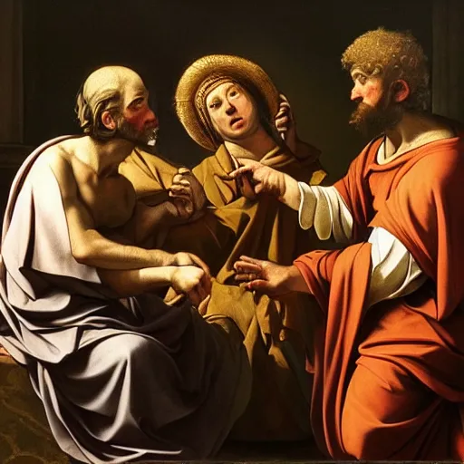 Image similar to epic masterpiece three Wiseman from the east slaves of history unholy, in the style of David Geddes, Jacques-Louis David, Caravaggio, Élisabeth Vigée Le Brun, dramatic lighting, establishing shot, detailed and clear beautiful realistic faces, 8k resolution – W 1024