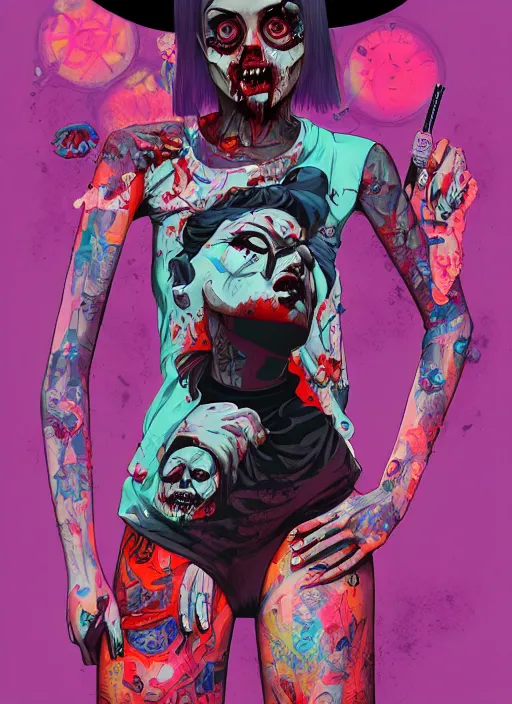 Prompt: zombie full body female hiphop streetwear drip, tristan eaton, victo ngai, artgerm, rhads, ross draws