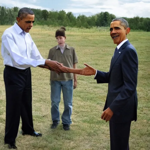 Image similar to Obama shaking hands with Walter White