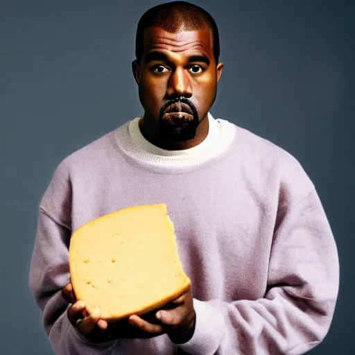 Image similar to Kanye West holding cheese for a 1990s sitcom tv show, Studio Photograph, portrait C 12.0