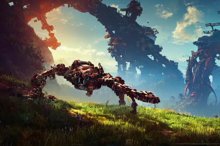 Image similar to tideripper machine mecanical creature robot of horizon forbidden west horizon zero dawn bioluminiscence global illumination ray tracing hdr fanart arstation by ian pesty and alena aenami artworks in 4 k