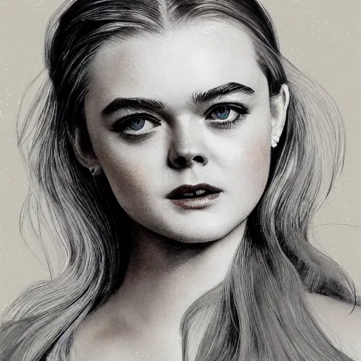 Image similar to professional painting of Elle Fanning in the style of Frank Frazetta, head and shoulders portrait, symmetrical facial features, smooth, sharp focus, illustration, intricate, stormy weather, extremely detailed masterpiece,