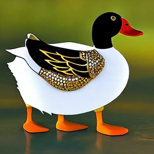 Prompt: a duck with $ bling