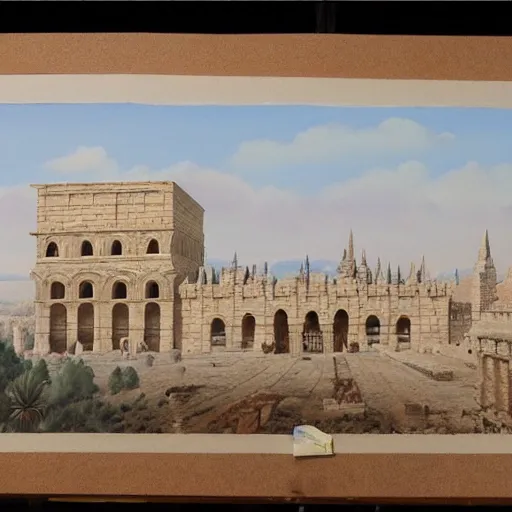 Prompt: a beautiful detailed and realistic matte painting of the ancient Temple of Jerusalem aflame