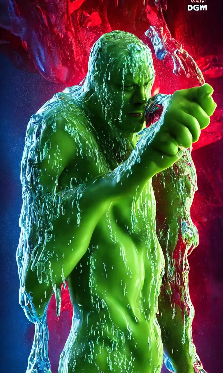 Prompt: cold poster with wet translucent marvel character of slime with focus on complex inner organs, volumetric lighting, subsurface scattering, dramatic lighting, high detail, from new scifi by digital domain and weta digital, strong ambient occlusion, superdetail, matrix movie color grading