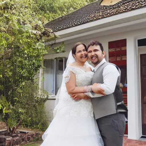 Image similar to a newly - wed couple inside their new house