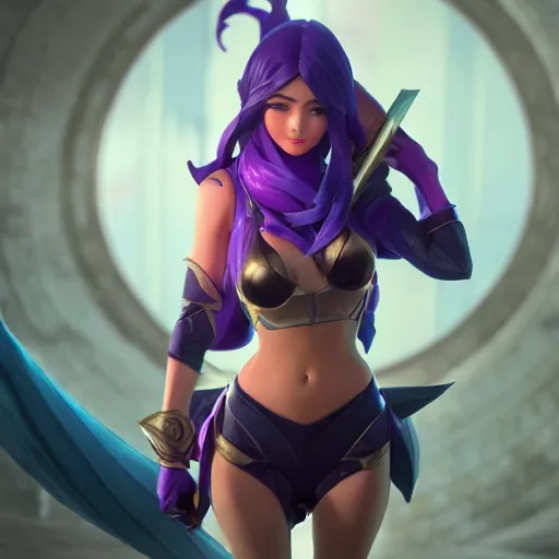 Image similar to still of pretty Irelia (League of Legends) in KDA More music video. 3d render, octane render, game art, realistic, highly detailed, trending on artstation, 4k, trending on artstation, pixar, cgsociety, unreal engine 5, redshift render, trending on artstation, blender, behance, cg