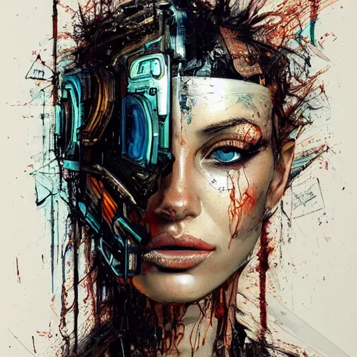 Prompt: sexy beautiful woman head made of mech mask rendered in unreal engine, cyberpunk, dark scifi, painted by david burliuk | bernard buffet | carne griffiths | arik brauer