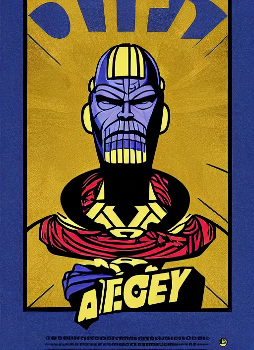 Image similar to obey art poster with thanos. by shepard fairey