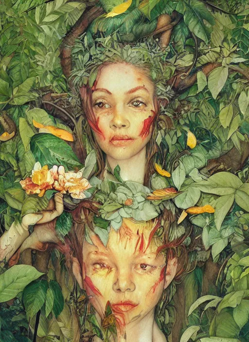 Image similar to lush mango forest fairy foliage painting carved in amber by chiara bautista and norman rockwell and greg rutkowski weta studio