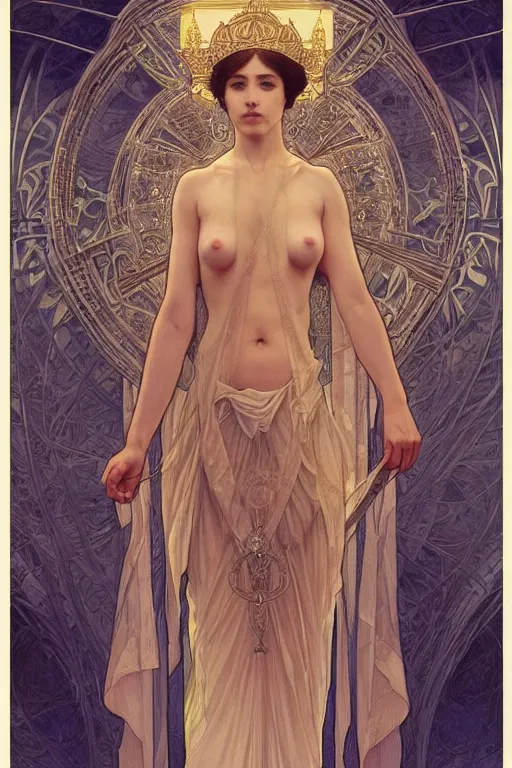 Image similar to a full body portrait of a beautiful ethereal delicate babylonian mage queen meditative sacral pose catholic stages of the cross, intricate, elegant, highly detailed, digital painting, artstation, concept art, smooth, sharp focus, illustration, art by krenz cushart and artem demura and alphonse mucha