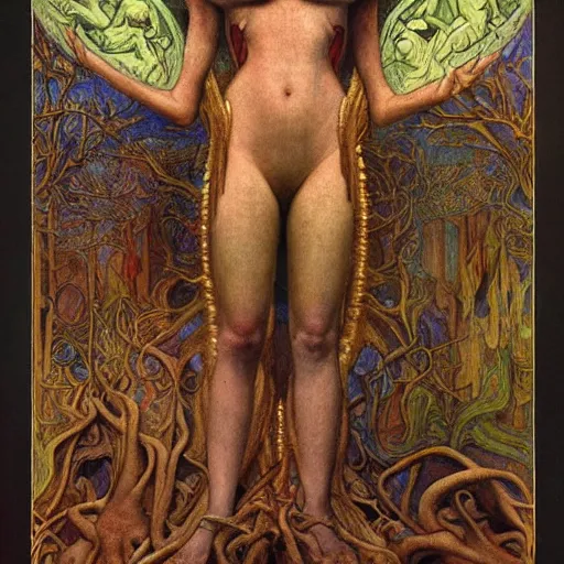 Image similar to robot seizes the forest crown, by Annie Swynnerton and Diego Rivera and Elihu Vedder, symbolist, dramatic lighting, elaborate geometric ornament, tattoos, Art Brut, soft cool colors,smooth, sharp focus, extremely detailed, Adolf Wölfli and Donato Giancola