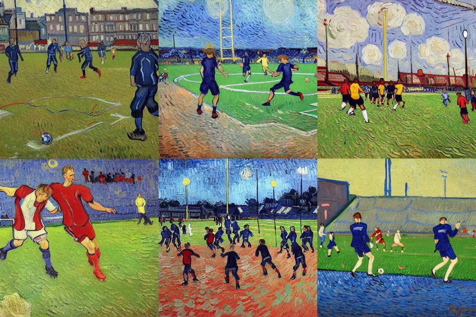 Image similar to football match, oil painting, van gogh style