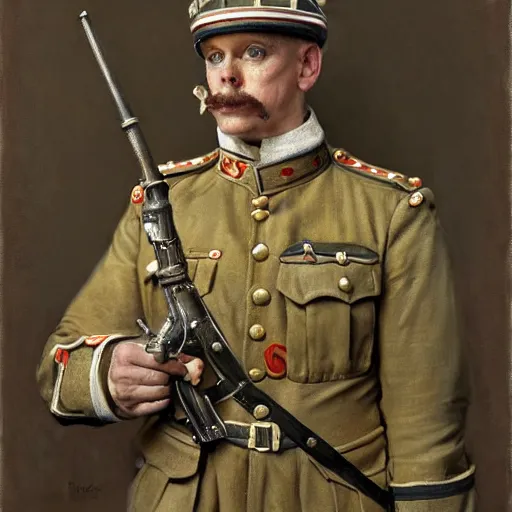 Prompt: anthropomorphic snake dressed as a antropormophhic snake veteran colonel of the first world war german army, a snake as a human, highly detailed painting by gaston bussiere, craig mullins, j. c. leyendecker