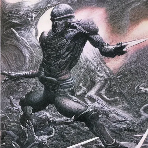 Prompt: a photo of a combat ink pen by wayne barlowe