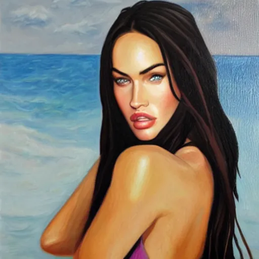 Image similar to a portrait of megan fox, oil painting