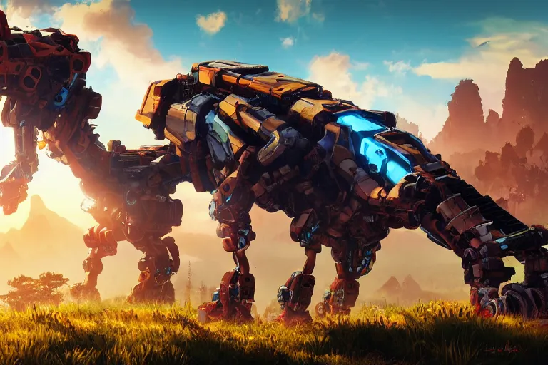 Image similar to grazer machine mecanical creature robot of horizon forbidden west horizon zero dawn bioluminiscence global illumination ray tracing hdr fanart arstation by ian pesty and alena aenami artworks in 4 k