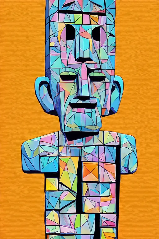 Image similar to cubist moai statue cutout digital illustration cartoon colorful beeple