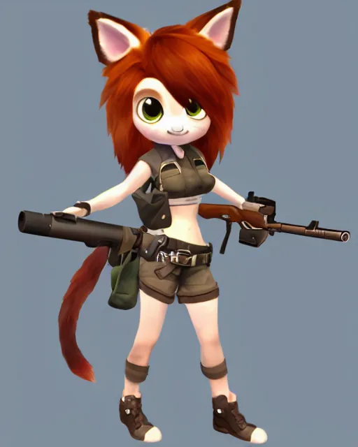 Image similar to female furry mini cute style, highly detailed, rendered, ray - tracing, cgi animated, 3 d demo reel avatar, style of maple story and zootopia, maple story gun girl, fox from league of legends chibi, soft shade, soft lighting