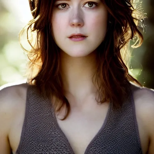 Image similar to a masterpiece portrait photo of a beautiful young woman who looks like an scene gril mary elizabeth winstead, symmetrical face