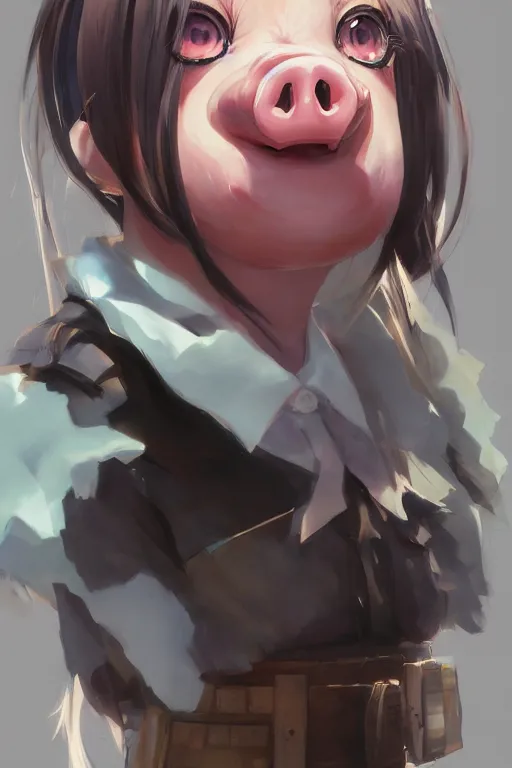 Image similar to An anime portrait of a pig , by Stanley Artgerm Lau, WLOP, Rossdraws, James Jean, Andrei Riabovitchev, Marc Simonetti, and Sakimichan, tranding on artstation