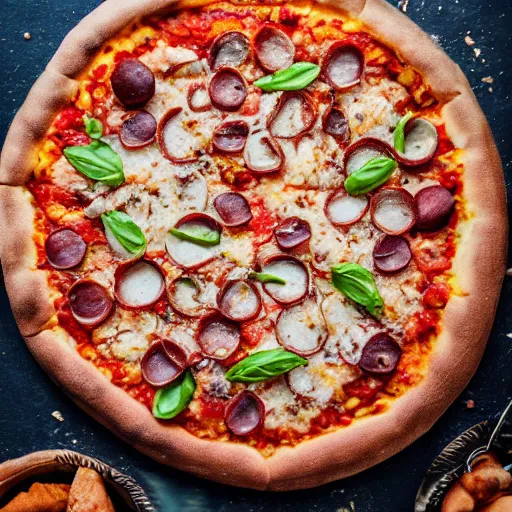 Prompt: food photography of a big pizza made of small pizza