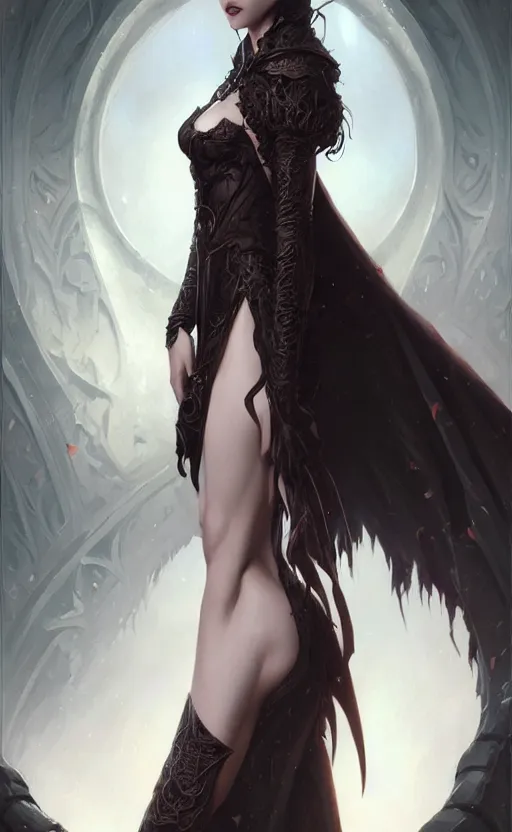 Image similar to desirable Vampire woman, fantasy, intricate, elegant, highly detailed, digital painting, artstation, concept art, matte, sharp focus, illustration, art by artgerm and Greg Rutkowski, dreadjim, zeen chin