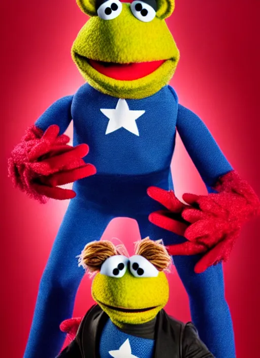 Prompt: studio portrait still of muppet!!!!! captain america in avengers infinity war!!!!!! as a muppet muppet as a muppet, 8 k, studio lighting, key light,