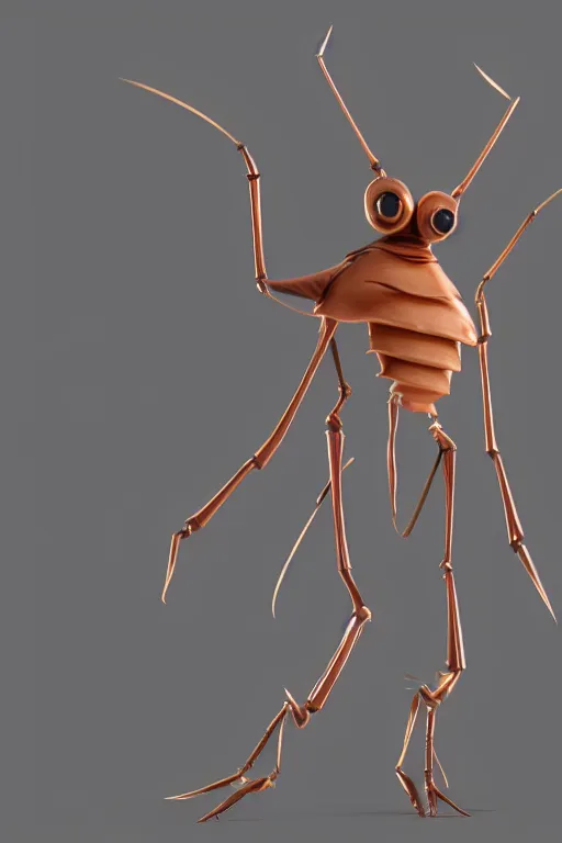 Prompt: full body shot of a thin anthropomorphic cockroach wearing a suit with a tie, long antennae, best of artstation, backlighting, 8k, hyper detail illustration, symmetrical, correct proportions, 3d render