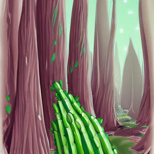 Prompt: digital painting concept art of a forest of giant asparagus