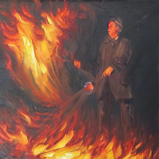 Prompt: a man controlling fire, oil painting
