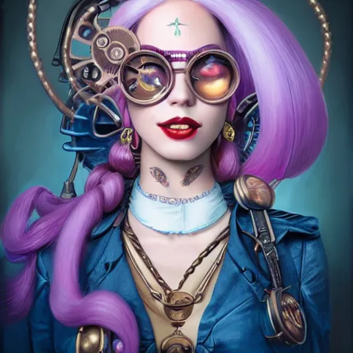 Image similar to Lofi steampunk portrait Jinx from Arcane, Pixar style by Tristan Eaton Stanley Artgerm and Tom Bagshaw