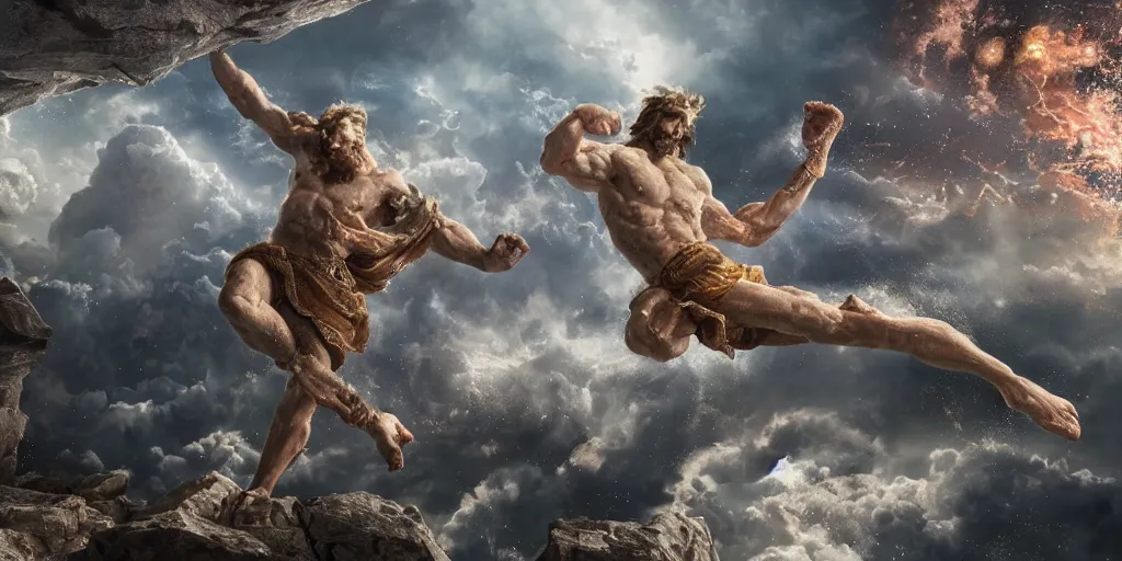 Image similar to god coming down to earth to punch it, marble, realistic 4 k octane beautifully detailed render, 4 k post - processing, highly detailed, intricate complexity, epic composition, magical atmosphere, cinematic lighting, masterpiece, ultra hd