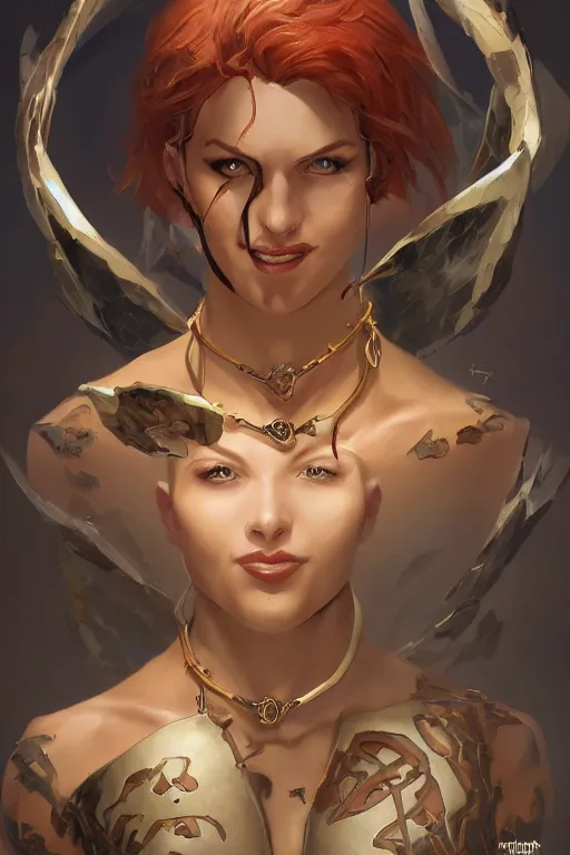 Image similar to portrait of the necklace baku evoker wearing foothills rune by artgerm and Craig Mullins, James Jean, Andrey Ryabovichev, Mark Simonetti and Peter Morbacher 16k