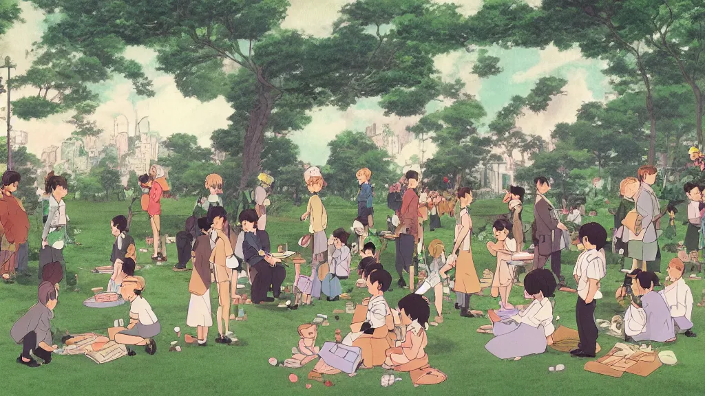 Prompt: a birthday party in a park in new york, cinematic scene, studio ghibli