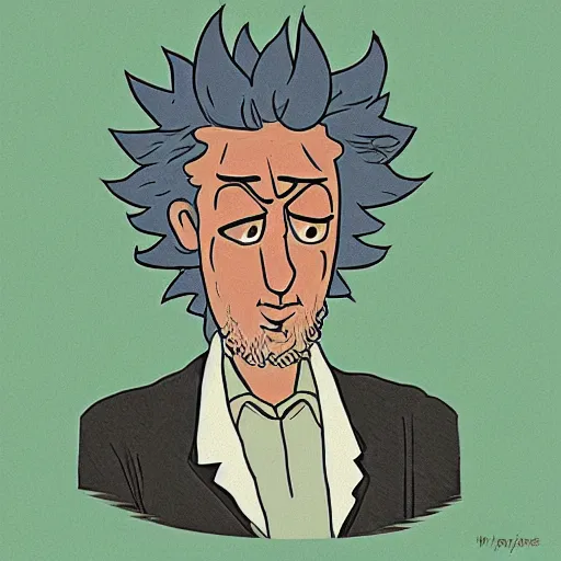 Image similar to rick sanchez of rick and morty, portrait, medieval persian illustration