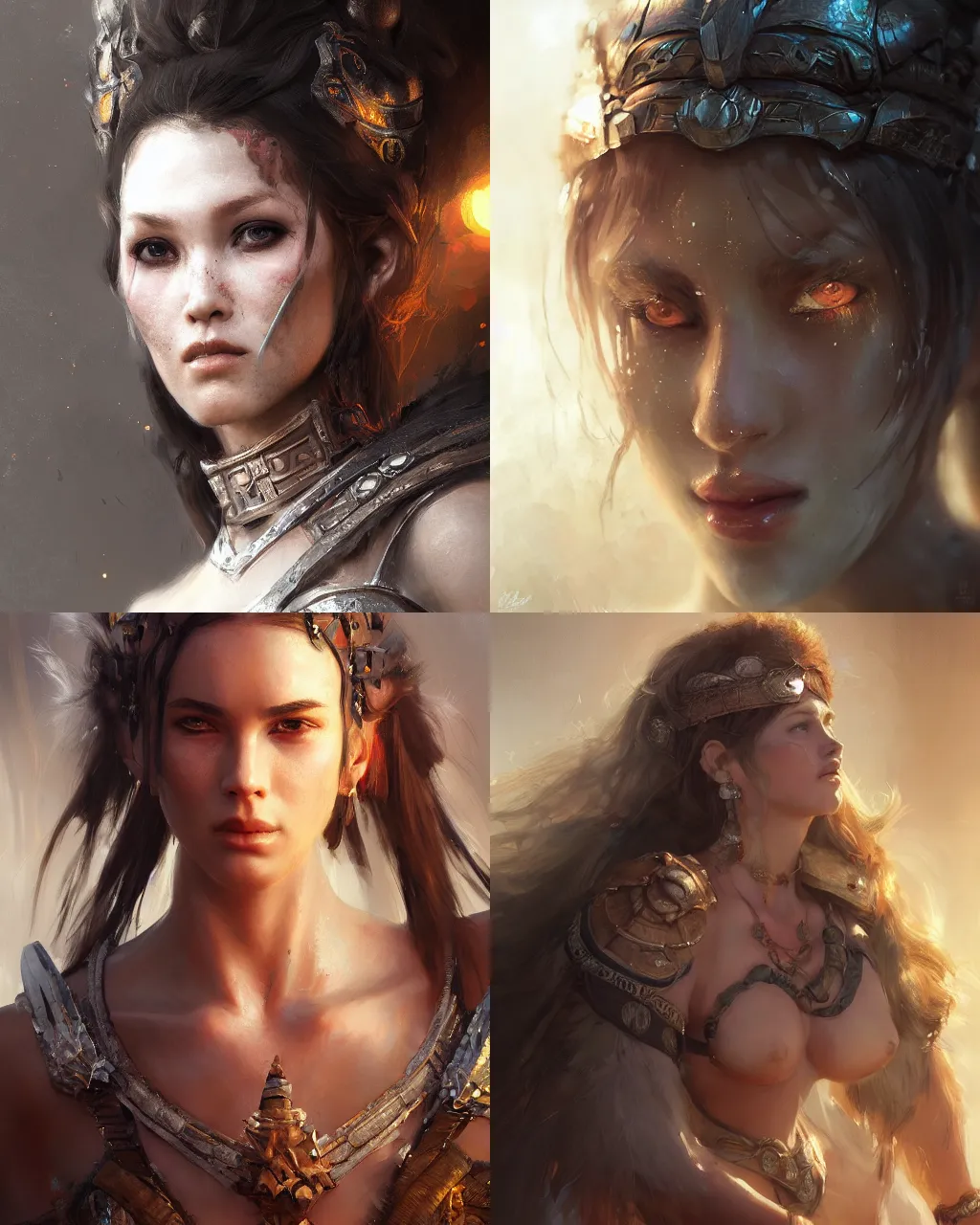 Prompt: Barbarian princess, gorgeous, close-up portrait, intricate, elegant, volumetric lighting, scenery, digital painting, highly detailed, artstation, sharp focus, illustration, concept art, ruan jia, steve mccurry