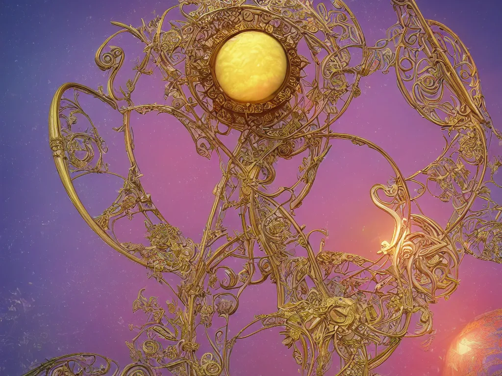 Prompt: the orb of time, sunlight study, art nouveau, by hans zatzka and ( ( ( ( lisa frank ) ) ) ), 8 k, sharp focus, octane render, ( ( ( ( kauai ) ) ) )