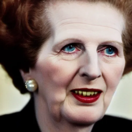 Prompt: Margaret Thatcher in total ecstasy, close up of face