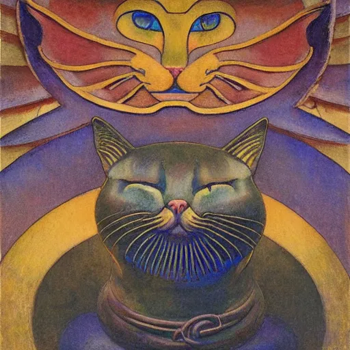 Image similar to cloisonne cat head sculpture, by annie swynnerton and diego rivera and nicholas roerich and jean delville, symbolist, dramatic lighting, god rays, art brut, rich colors, smooth, sharp focus, extremely detailed, adolf wolfli, by janet fish and ( donato giancola and bilibin )