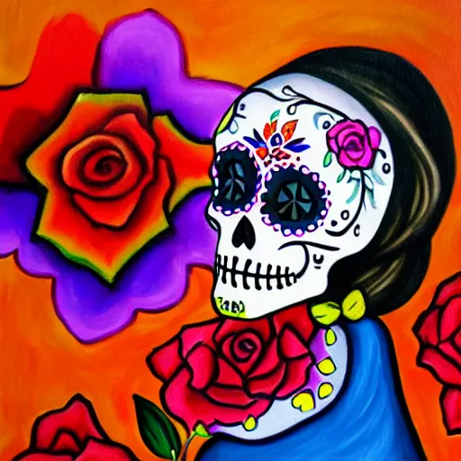 Image similar to Dia De Los Muertos, painting