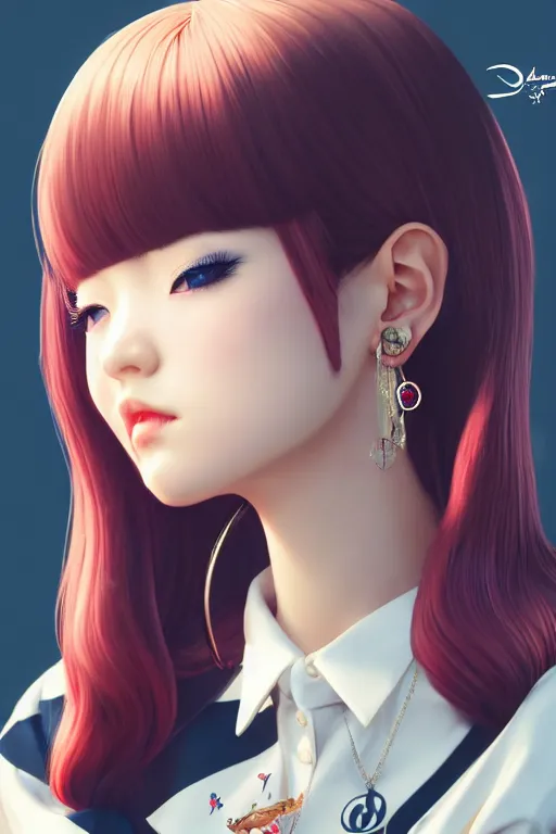 Image similar to a pin up and beautiful fashion charming dreamlke japan girl with lv jewelry, character art, art by wlop and and ilya kuvshinov, hyperdetailed, 8 k realistic, symmetrical, frostbite 3 engine, cryengine, dof, trending on artstation, digital art