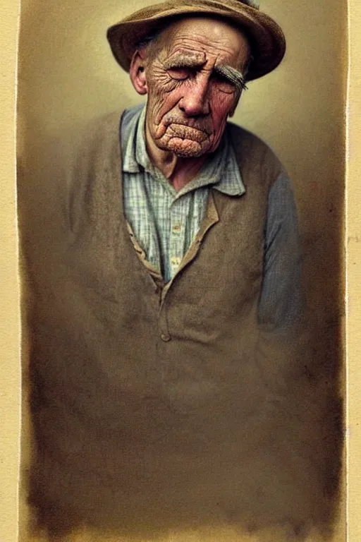 Prompt: ( ( ( ( ( 1 9 5 0 s retro middle age sad farmer face portrait. muted colors. ) ) ) ) ) by jean - baptiste monge!!!!!!!!!!!!!!!!!!!!!!!!!!!!!!