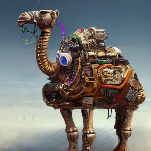 Prompt: Cyborg Camel, industrial sci-fi, by Mandy Jurgens and Warhol, Ernst Haeckel, James Jean, artstation, concept art