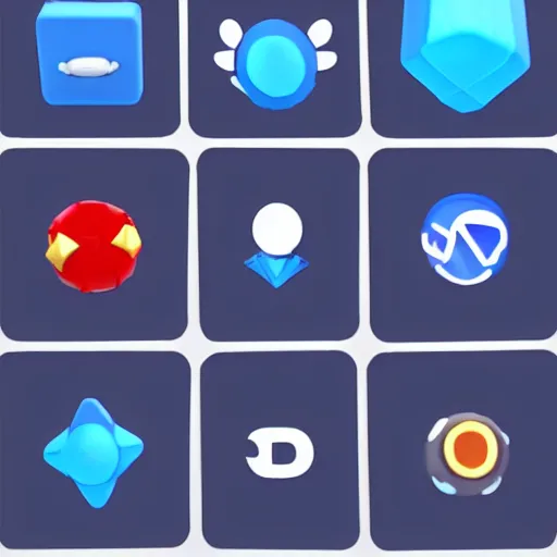 Prompt: cubby 3 d icons for mobile game, stylized, blue scheme,